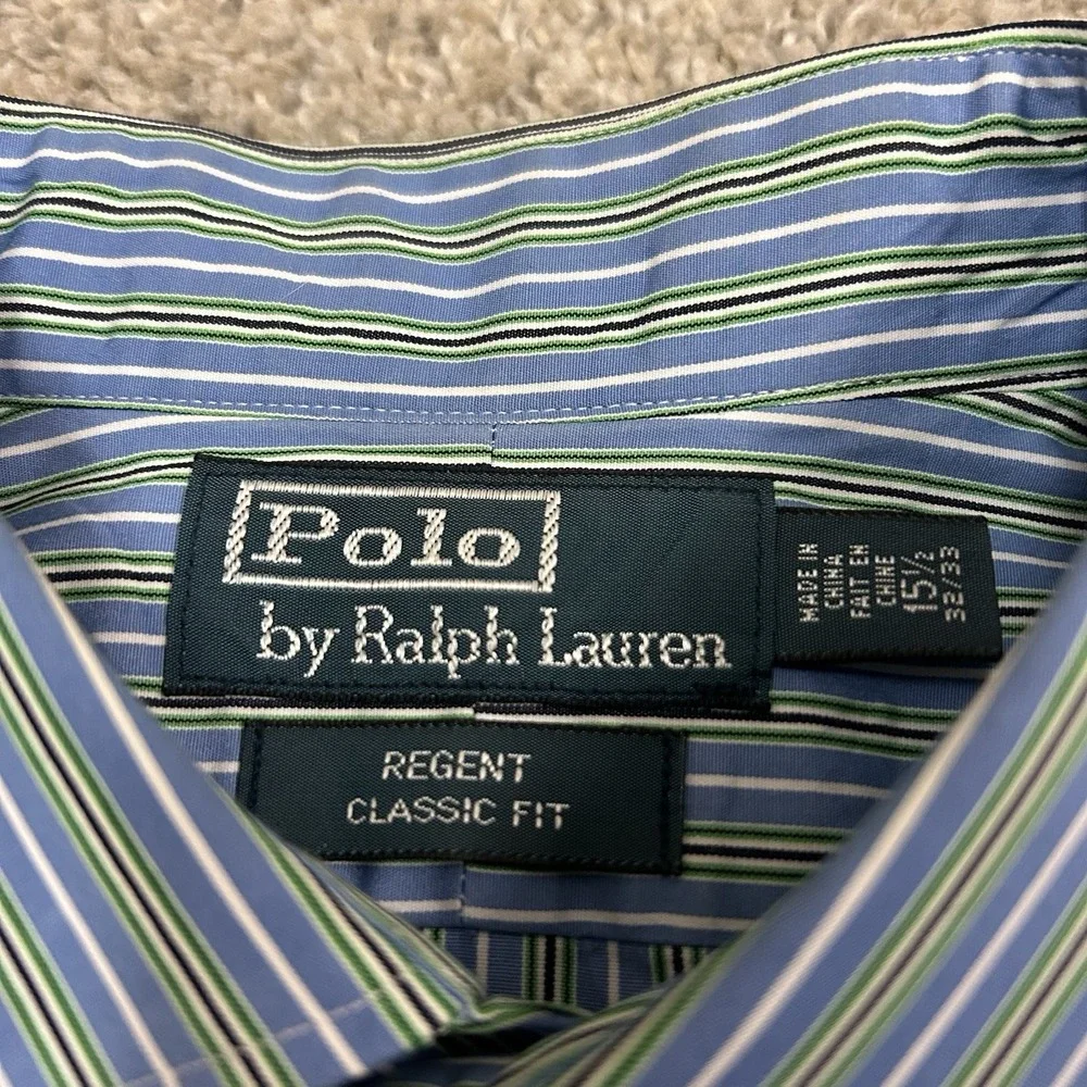 Polo Ralph Lauren Regent Classic Fit Button Up Shirt Mens 15.5 32/33 Blue Stripe